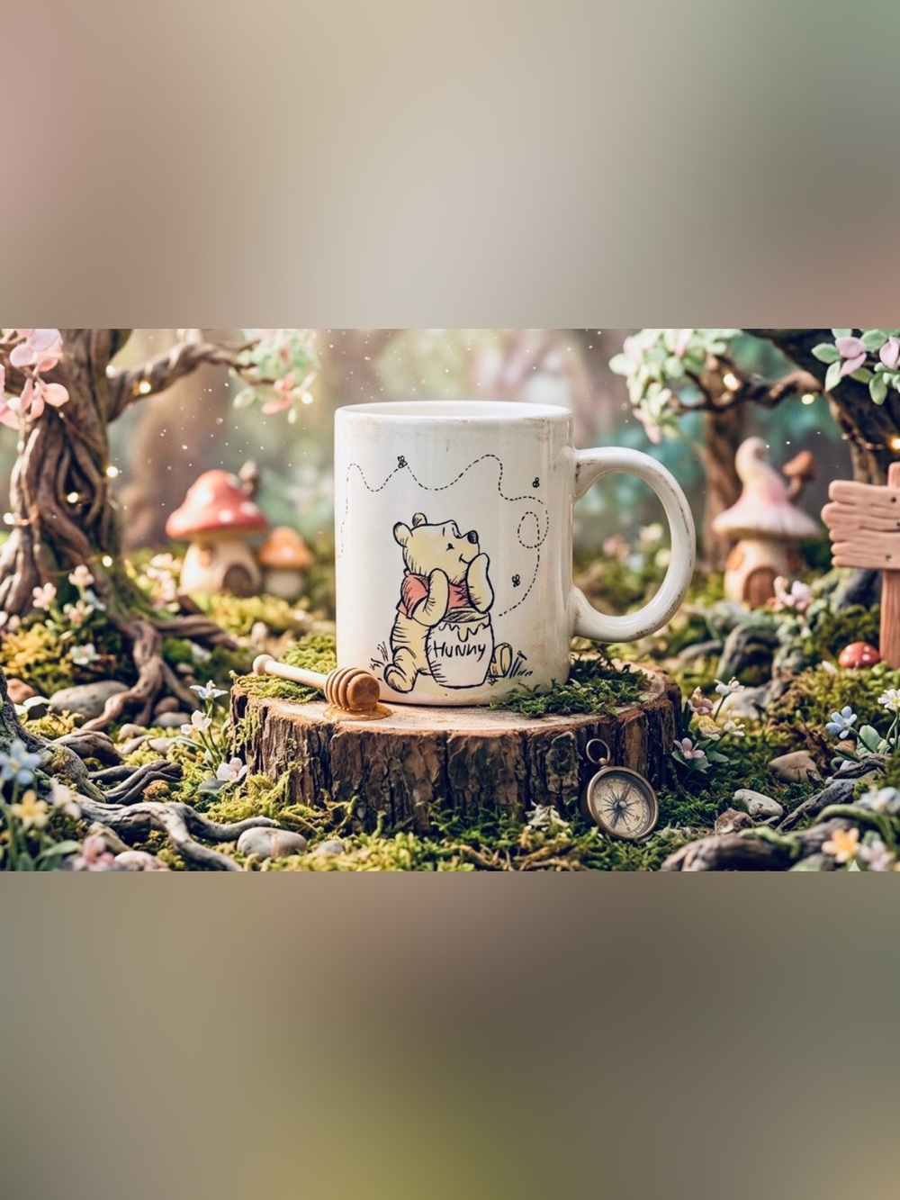 Disney Winnie the Pooh Ceramic Mug Cream 20oz Piglet Honey Bee Silver Buffalo